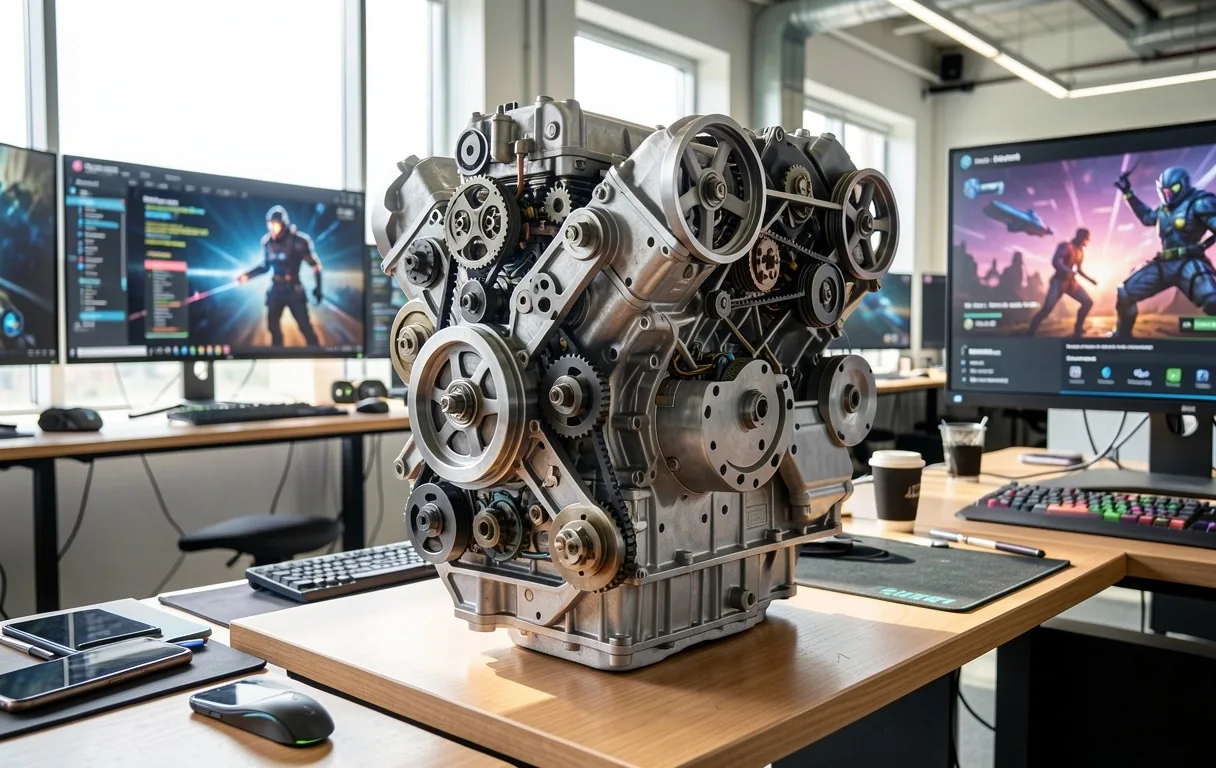 Technical engine wireframe